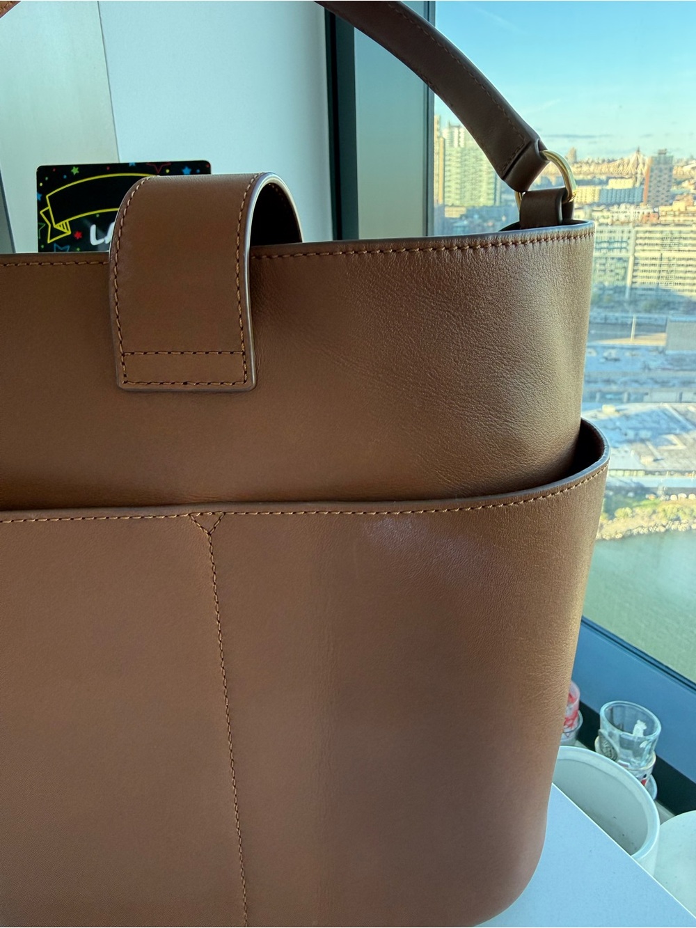 Veronica Beard "The Crest Lock" Leather Bucket Bag - Picture 4 of 6